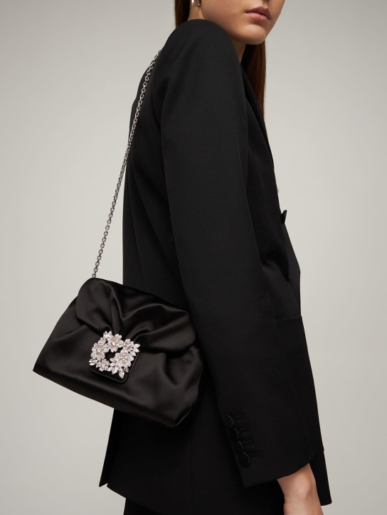 Roger Vivier: RV Bouquet drape satin clutch - Black - women_1 | Luisa Via Roma