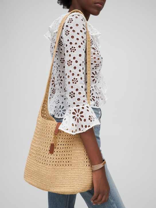 Saint Laurent: Raffia hobo shoulder bag - Natural - women_1 | Luisa Via Roma