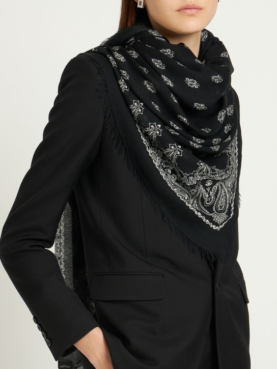 Saint Laurent: 莫代尔&羊绒围巾 - 黑色/象牙色 - women_1 | Luisa Via Roma