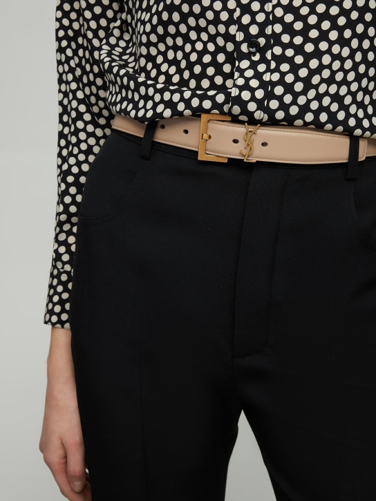 Saint Laurent: 3cm Monogram leather belt - Dark Beige - women_1 | Luisa Via Roma