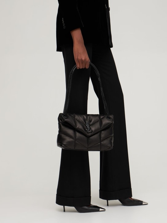 Saint Laurent: Small Puffer leather shoulder bag - Siyah - women_1 | Luisa Via Roma