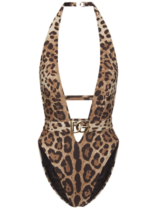 Dolce&Gabbana: 프린트 로고 원피스 수영복 - 멀티컬러 - women_0 | Luisa Via Roma