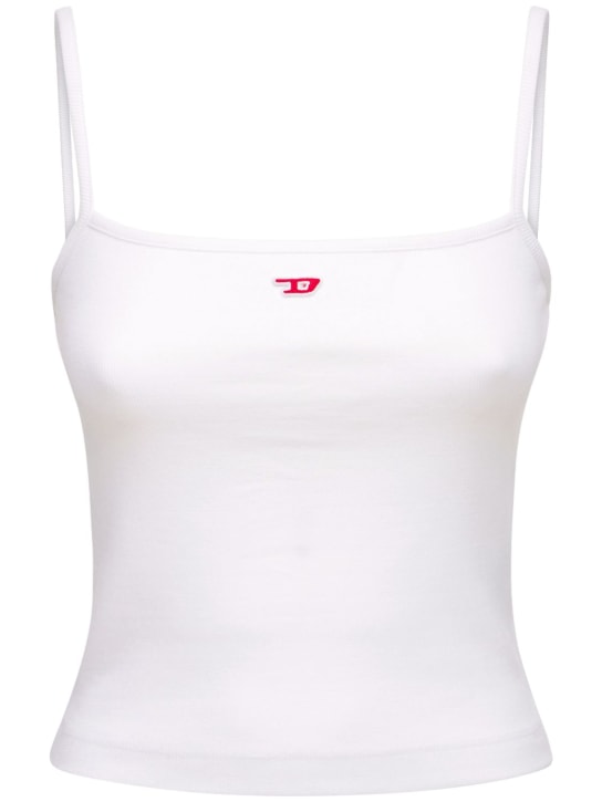 Diesel: Top de jersey de algodón stretch con logo - Blanco - women_0 | Luisa Via Roma