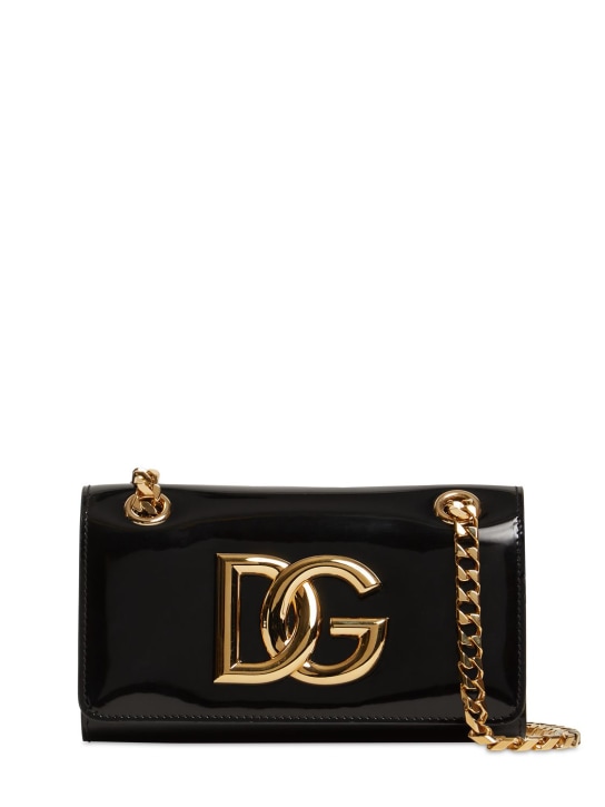 Dolce&Gabbana: Logo patent leather shoulder bag - Siyah - women_0 | Luisa Via Roma