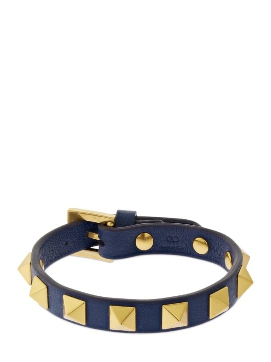 Valentino Garavani: Rockstud leather belt bracelet - Ocean/Gold - men_0 | Luisa Via Roma