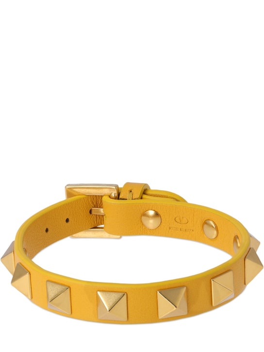 Valentino Garavani: Rockstud leather belt bracelet - Yellow/Gold - men_0 | Luisa Via Roma