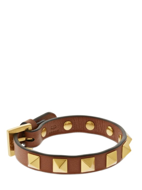 Valentino Garavani: Rockstud leather belt bracelet - Brown/Gold - men_1 | Luisa Via Roma