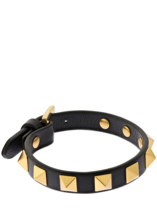 Valentino Garavani: Rockstud leather belt bracelet - Black/Gold - men_1 | Luisa Via Roma