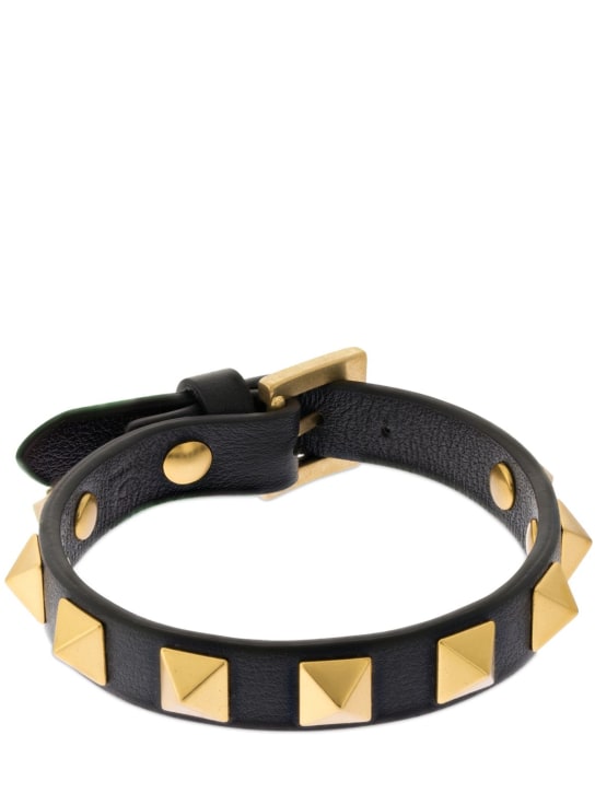 Valentino Garavani: Rockstud leather belt bracelet - Black/Gold - men_0 | Luisa Via Roma