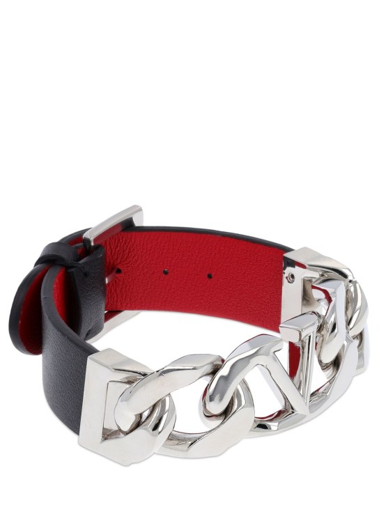 Valentino Garavani: V logo & chain leather belt bracelet - Multi/Silver - men_1 | Luisa Via Roma