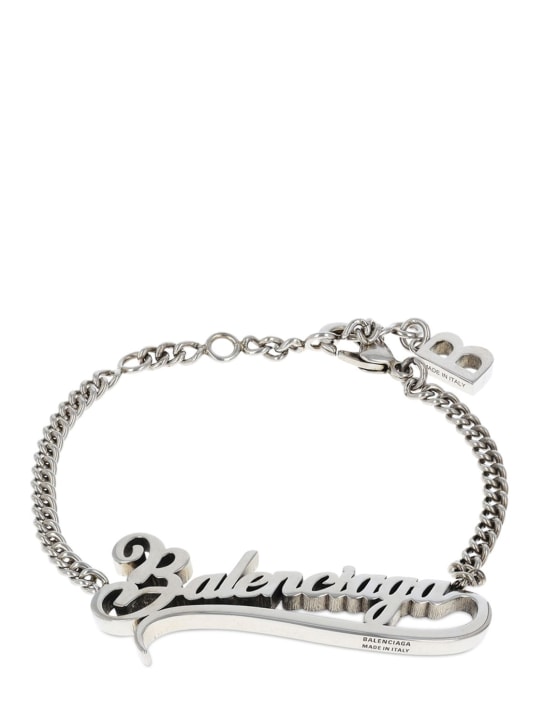 Balenciaga: Typo valentine brass bracelet - Gümüş - women_0 | Luisa Via Roma