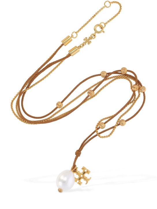 Tory Burch: Kira double cord chain necklace w/ pearl - Gold/White - women_1 | Luisa Via Roma