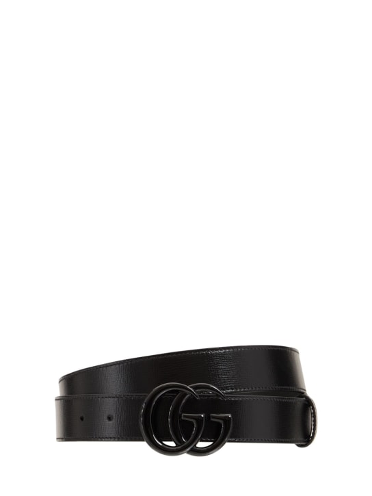Gucci: Cinturón de piel con hebilla GG 3cm - Negro - men_0 | Luisa Via Roma