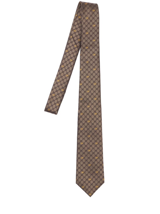 Gucci: Cravate en soie GG Bees 7 cm - Beige - men_0 | Luisa Via Roma