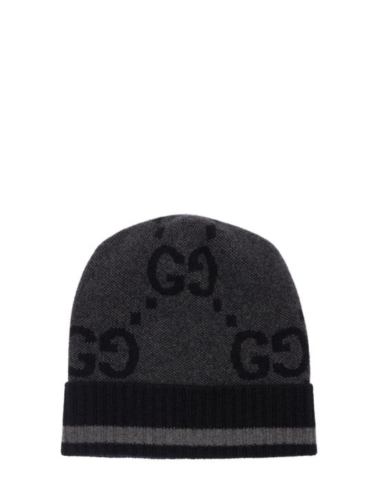 Gucci: Canvy cashmere knit beanie hat - Flanner/Black - men_0 | Luisa Via Roma