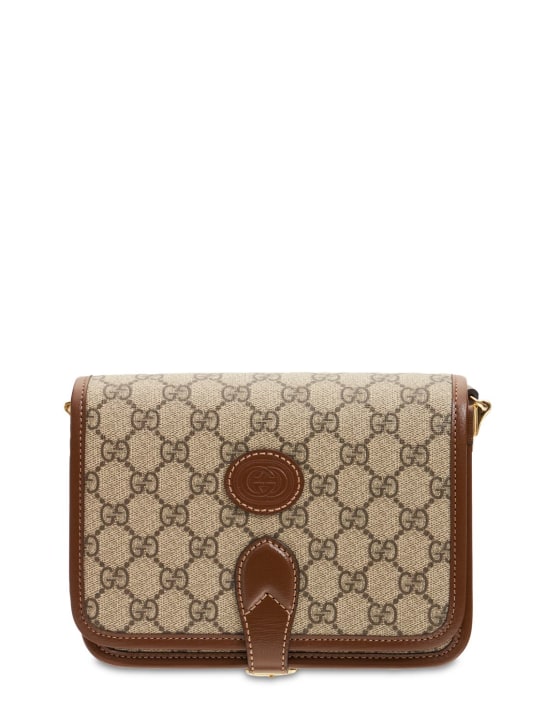 Gucci: GG Supreme canvas shoulder bag - Beige - men_0 | Luisa Via Roma