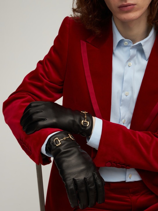 Gucci: Gants en cuir détail Horsebit Madly - men_1 | Luisa Via Roma