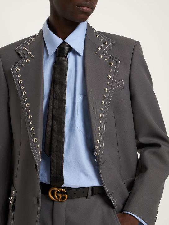 Gucci: 3cm GG buckle leather belt - Siyah - men_1 | Luisa Via Roma