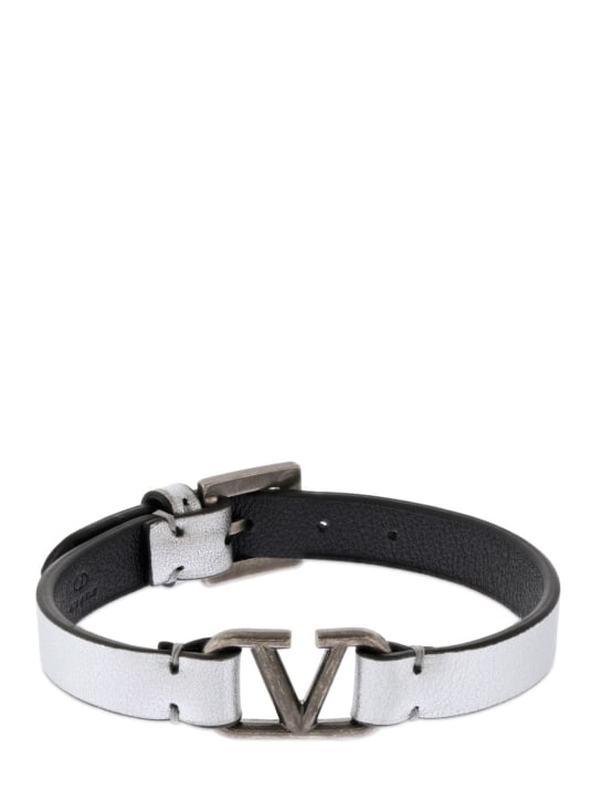 Valentino Garavani: Rockstud leather belt bracelet - Silver - men_0 | Luisa Via Roma
