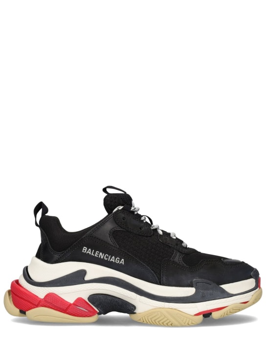 Balenciaga: 60毫米“TRIPLE S”皮革&网眼运动鞋 - 黑色 - women_0 | Luisa Via Roma