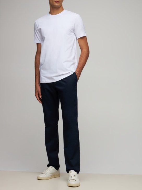 Armani Exchange: Logo印花弹力棉质T恤 - 白色 - men_1 | Luisa Via Roma