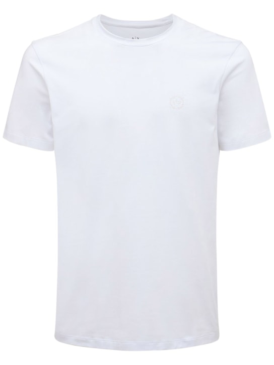 Armani Exchange: Logo印花弹力棉质T恤 - 白色 - men_0 | Luisa Via Roma