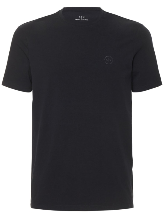 Armani Exchange: T-shirt in cotone stretch con logo - men_0 | Luisa Via Roma