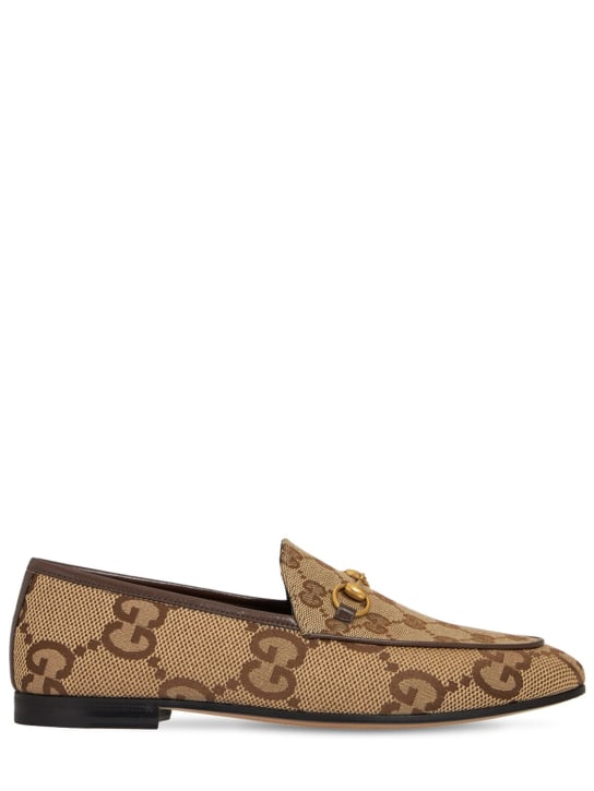 Gucci: 10mm Jordaan logo horsebit loafers - Beige/Brown - women_0 | Luisa Via Roma