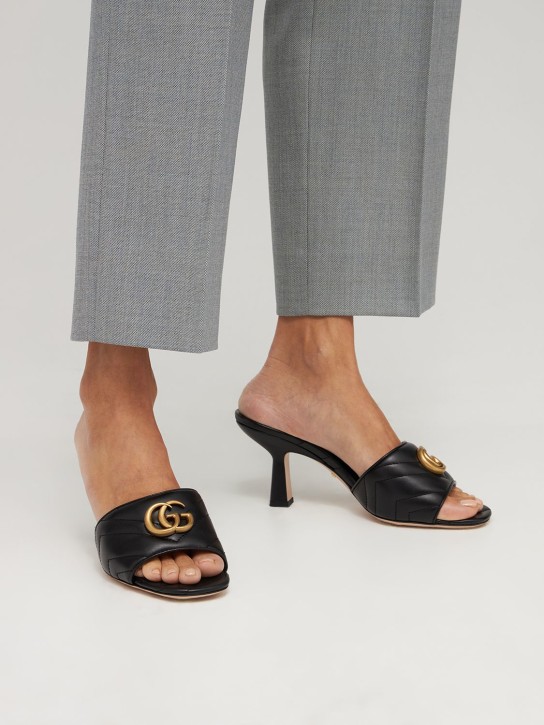 Gucci: 75毫米Marmont绗缝皮革穆勒鞋 - 黑色 - women_1 | Luisa Via Roma
