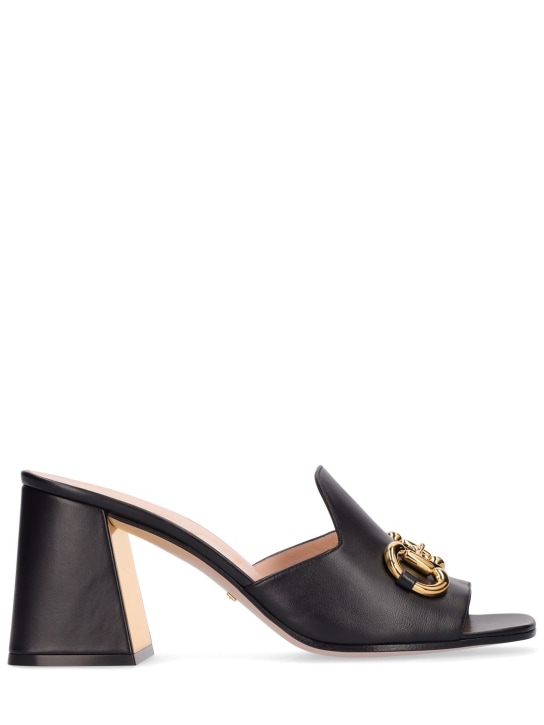 Gucci: Zapatos mules de piel con Horsebit 75mm - Negro - women_0 | Luisa Via Roma