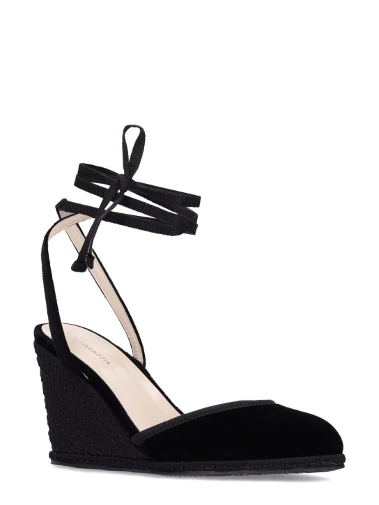 Vibi Venezia: 100mm Nero velvet espadrille wedges - Black - women_2 | Luisa Via Roma