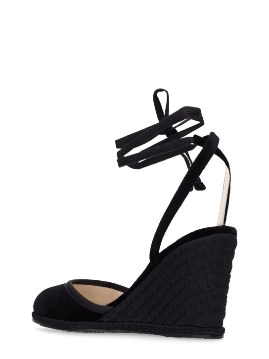 Vibi Venezia: 100mm Nero velvet espadrille wedges - Black - women_3 | Luisa Via Roma