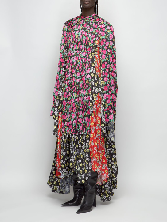 Balenciaga: 印花绸缎长款连衣裙 - 粉色 - women_1 | Luisa Via Roma