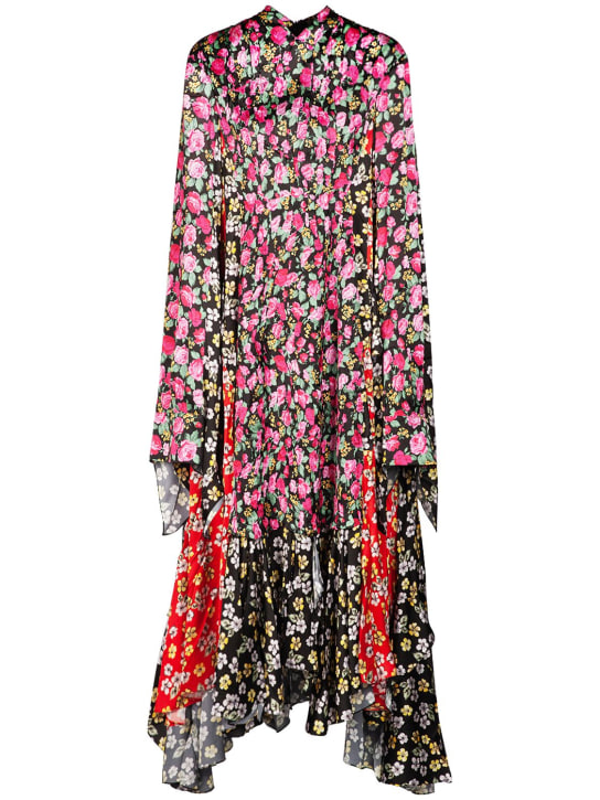 Balenciaga: Printed satin long dress - Pembe - women_0 | Luisa Via Roma