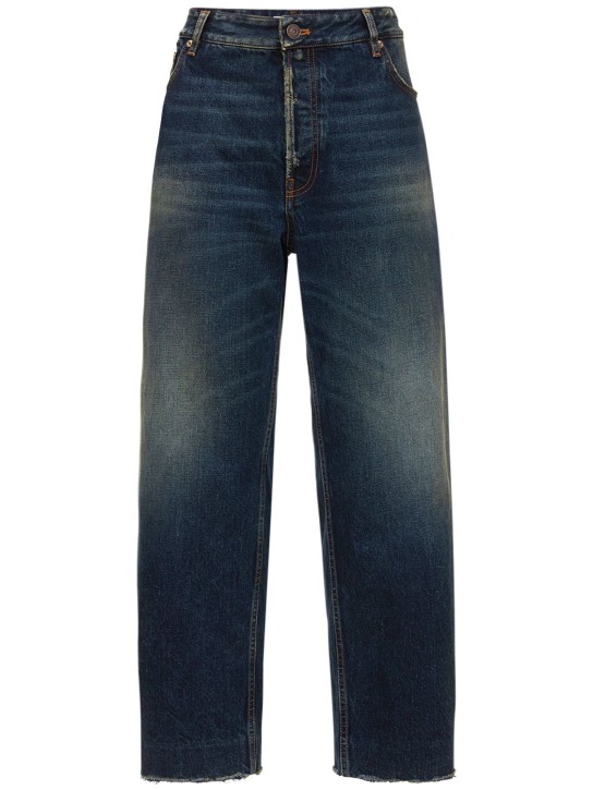 Balenciaga: Jeans cropped in denim di cotone - Blu Scuro - women_0 | Luisa Via Roma