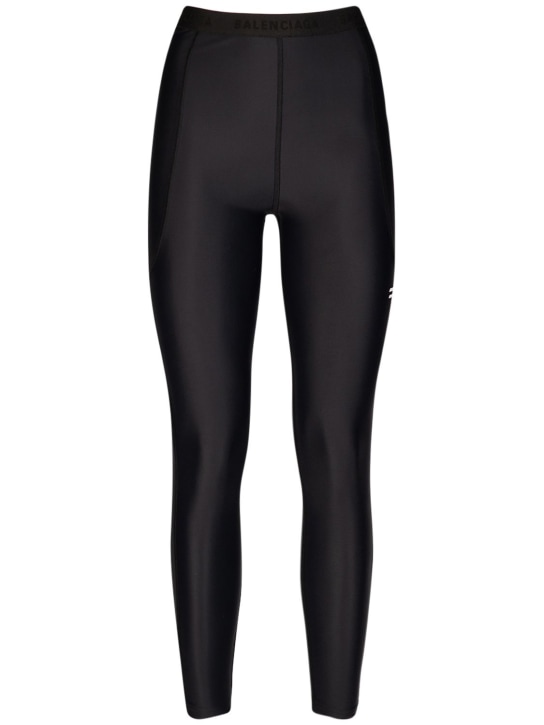 Balenciaga: 弹力科技平纹针织紧身裤 - 黑色 - women_0 | Luisa Via Roma