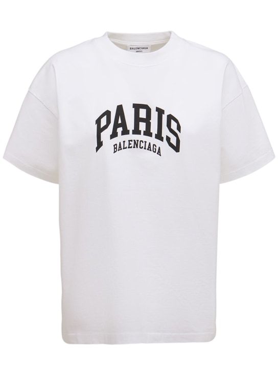 Balenciaga: T-shirt en coton imprimé Maison Balenciaga - Blanc/Noir - women_0 | Luisa Via Roma