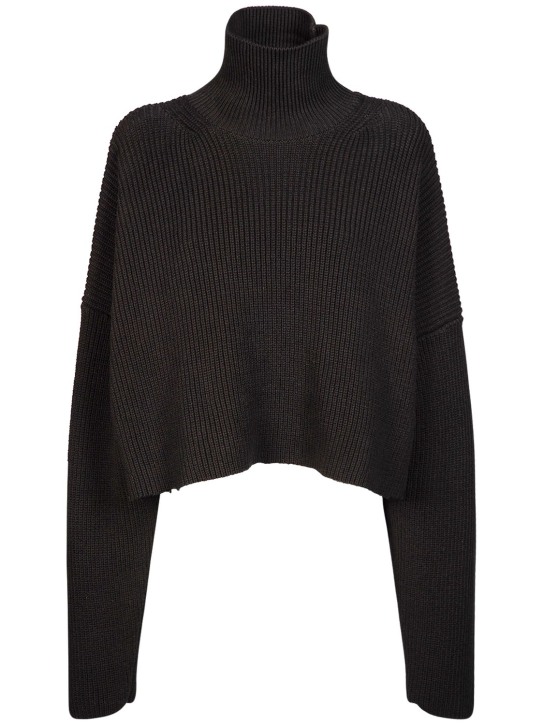 Balenciaga: Suéter cropped de punto de algodón - Negro - women_0 | Luisa Via Roma