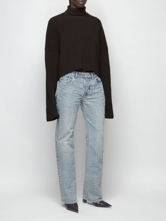 Balenciaga: Suéter cropped de punto de algodón - Negro - women_1 | Luisa Via Roma