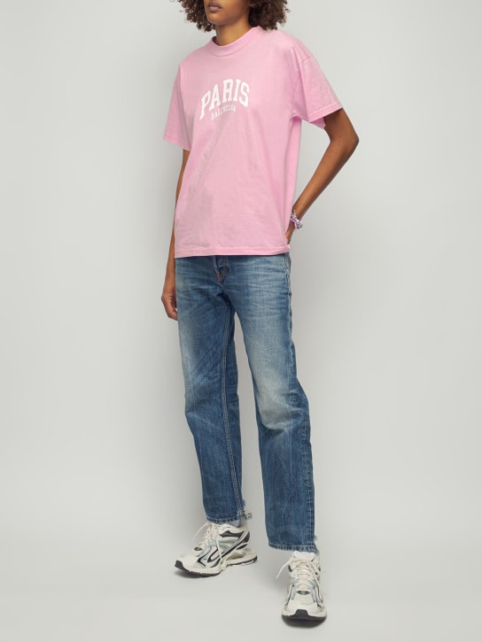 Balenciaga: T-shirt en coton imprimé Maison Balenciaga - Rose - women_1 | Luisa Via Roma