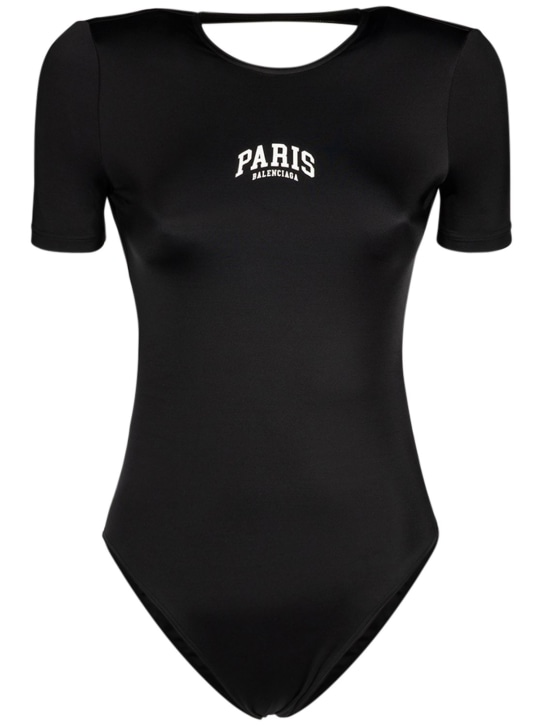 Balenciaga: Paris short sleeve one-piece swimsuit - Black - women_0 | Luisa Via Roma