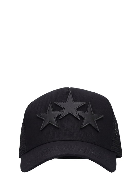 Amiri: 3 star cotton canvas trucker hat - Black - men_0 | Luisa Via Roma