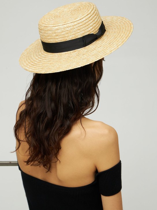 LACK OF COLOR: The Spencer Boater straw hat - Natural/Black - women_1 | Luisa Via Roma