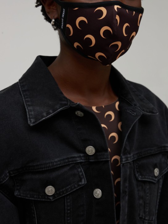 Marine Serre: Recycelte Maske mit Logodruck - Moon Brown - women_1 | Luisa Via Roma