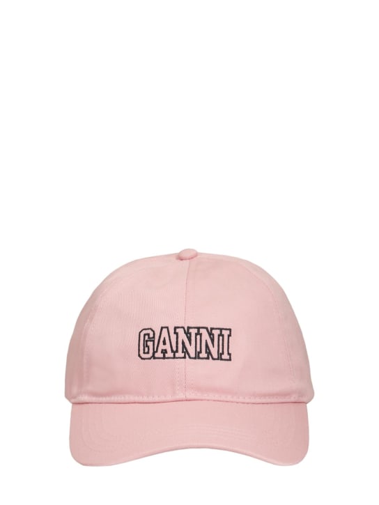 GANNI: Cappello in cotone organico con logo - Sweet Lilac - women_0 | Luisa Via Roma