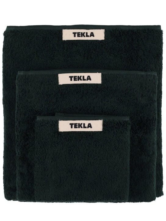 Tekla: Set of 3 organic cotton towels - Green - ecraft_0 | Luisa Via Roma