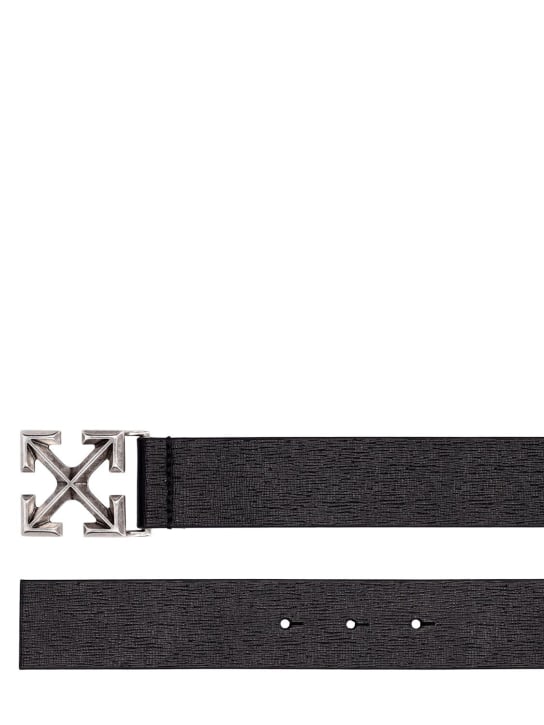 Off-White: 3,5cm breiter Ledergürtel - Schwarz/Silber - men_1 | Luisa Via Roma