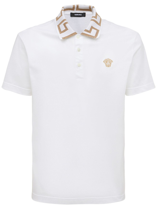 Versace: Greca lurex cotton piquet polo - men_0 | Luisa Via Roma