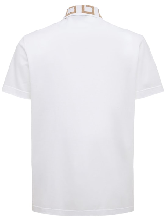 Versace: Greca lurex cotton piquet polo - White/Gold - men_5 | Luisa Via Roma