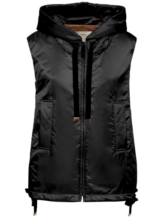Max Mara: Greengo waterproof hooded padded vest - Siyah - women_0 | Luisa Via Roma